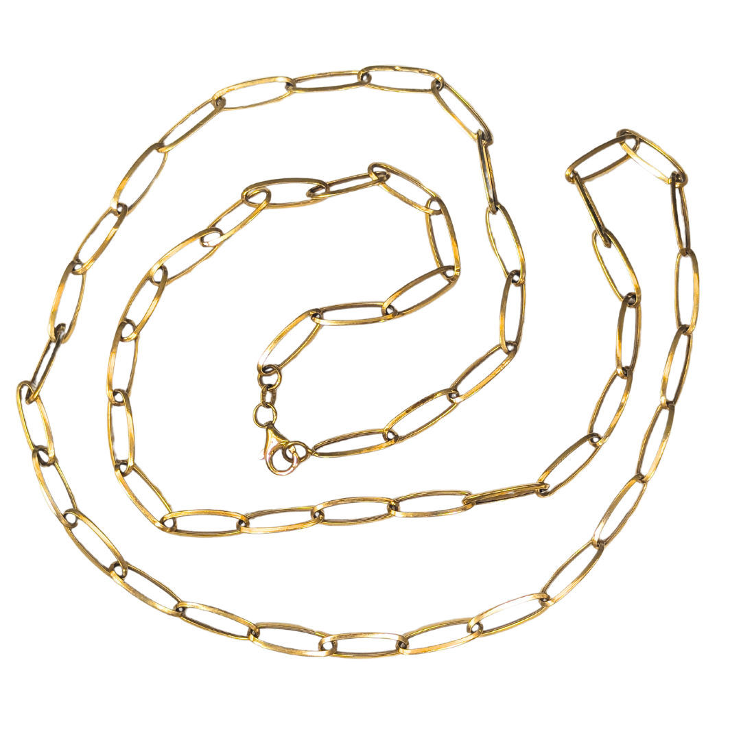 37-inch 14k yellow gold elongated oval link chain necklace with a lobster clasp closure.