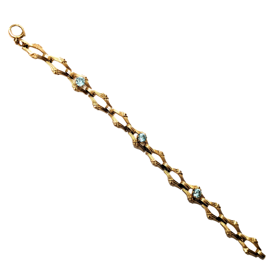 14k Yellow Gold Geometric Blue Zircon Bracelet-Bracelet-Antique, Estate & Consignment-hurdles-jewelry-boulder-colorado
