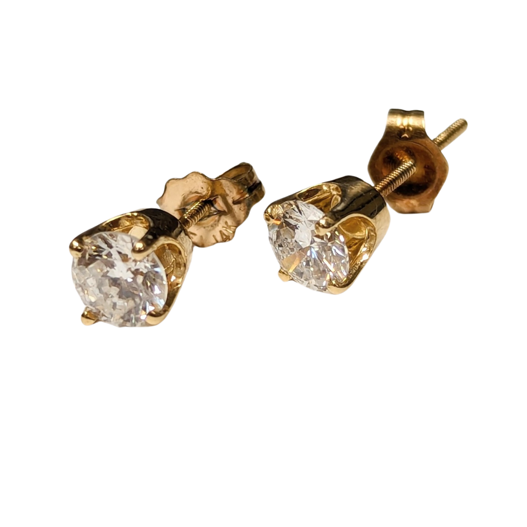 14k Yellow Gold Round Brilliant Diamond Stud Earrings-Earrings-Antique, Estate & Consignment-hurdles-jewelry-boulder-colorado
