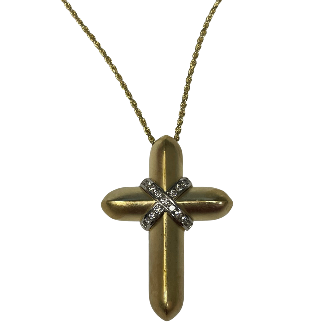 18 Karat Yellow Gold Cross Pendant-Necklace-Antique, Estate & Consignment-hurdles-jewelry-boulder-colorado