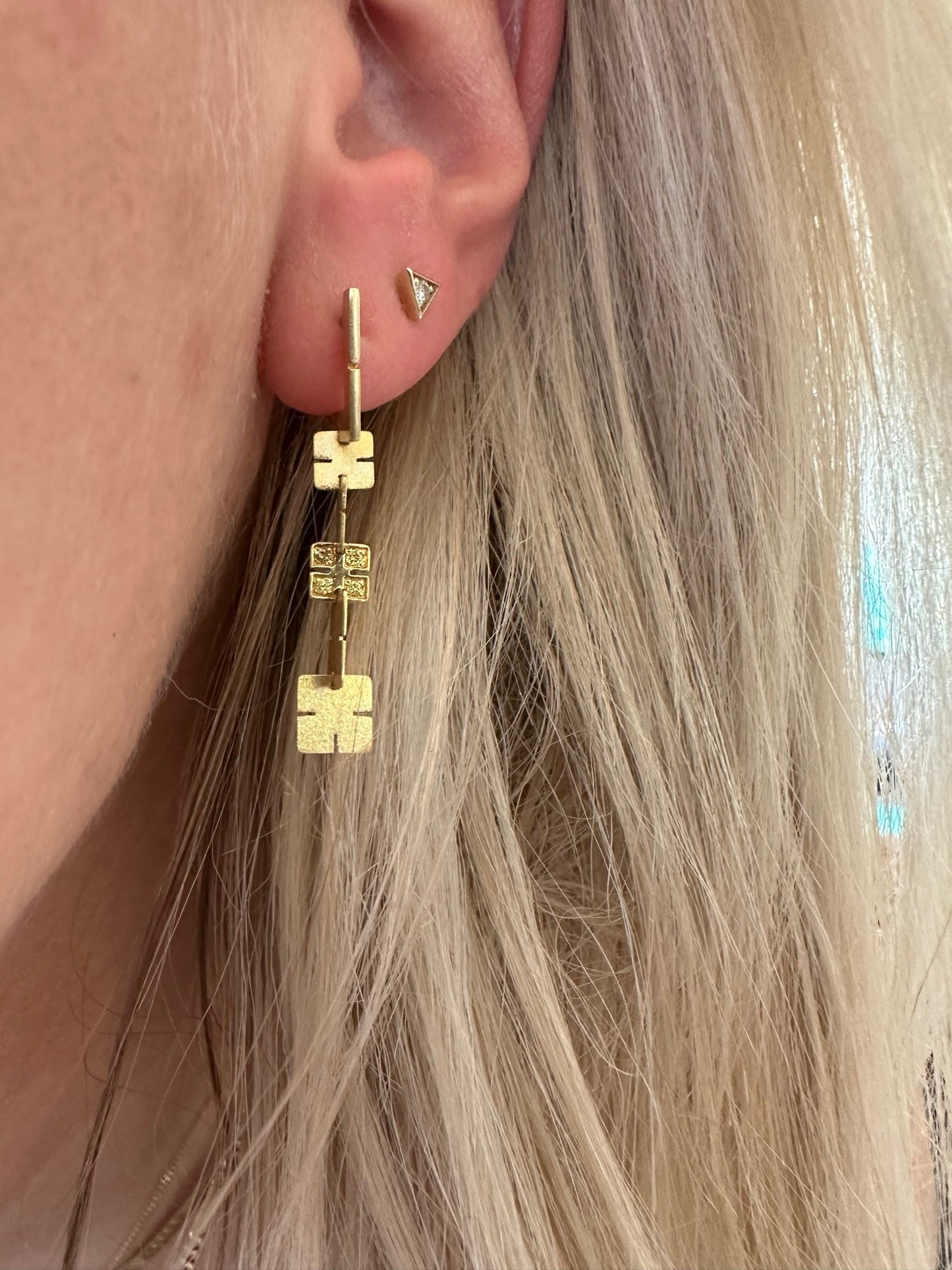 18k Yellow Diamond Hinged Earrings-Earrings-Antique, Estate & Consignment-hurdles-jewelry-boulder-colorado