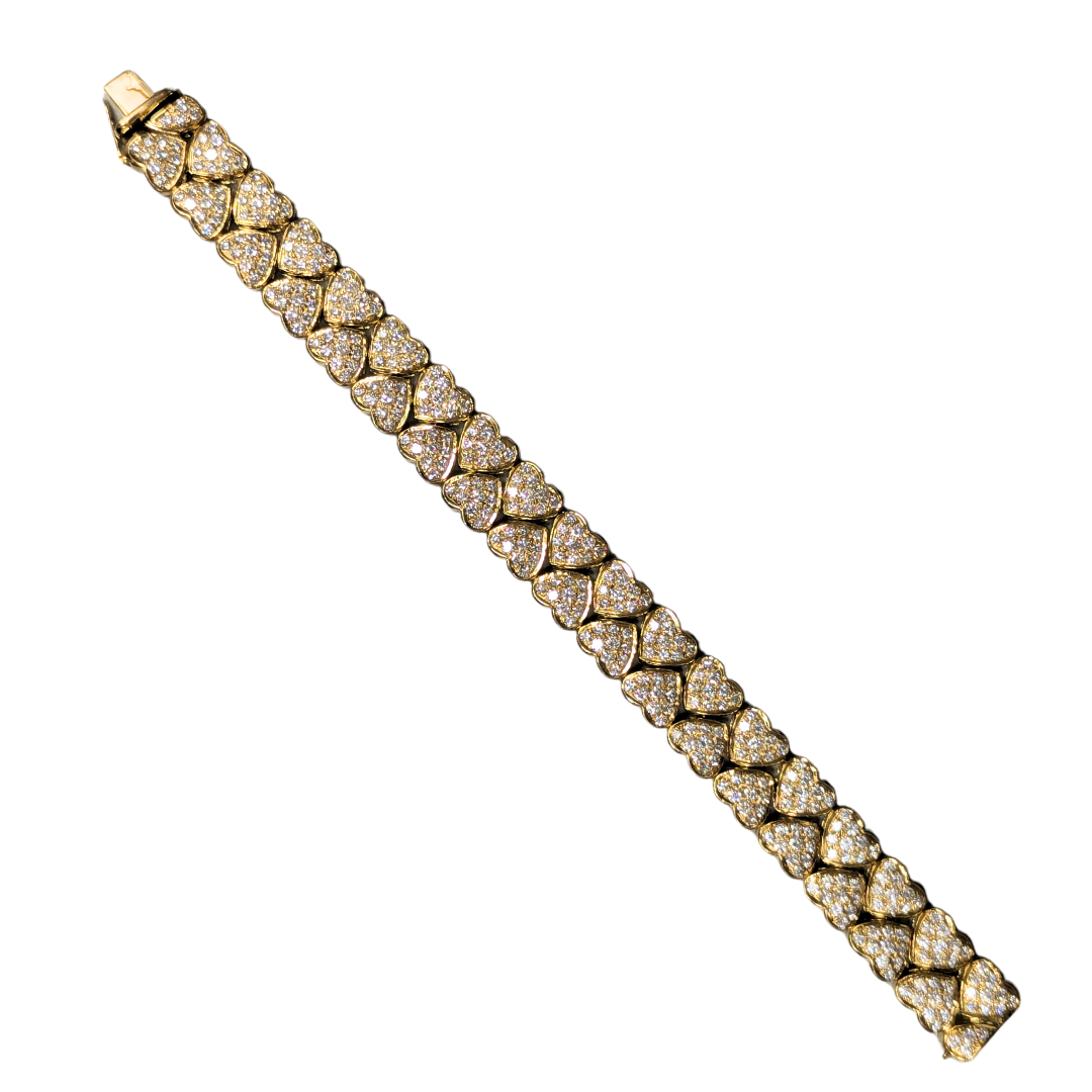18k Yellow Gold Double Pave Heart Bracelet-Bracelet-Antique, Estate & Consignment-hurdles-jewelry-boulder-colorado