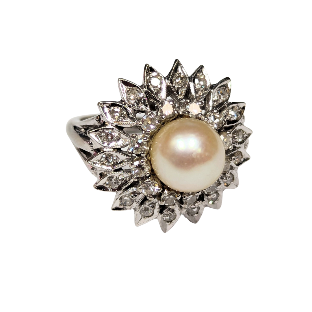 1950's Vintage 14k White Gold Pearl and Diamond Ring-Ring-Antique, Estate & Consignment-I don' know or see my size-hurdles-jewelry-boulder-colorado