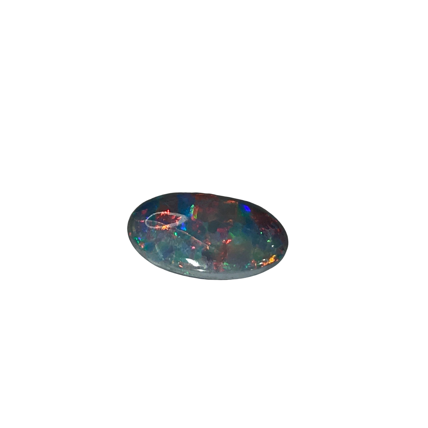 1.09 carat oval black opal gemstone featuring vibrant multi-colored flashes against a dark background.