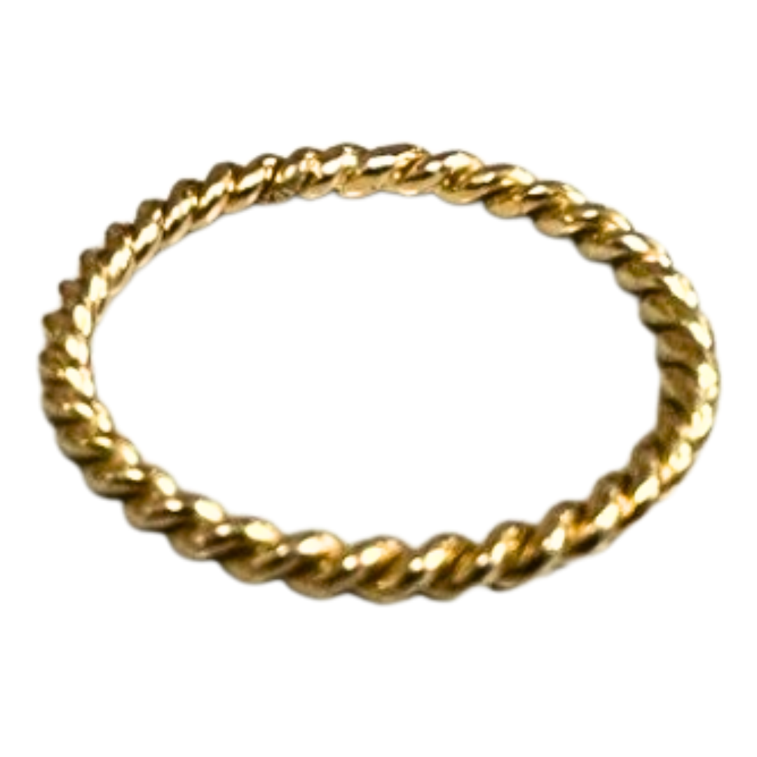 1.8mm wide 18k yellow gold ring featuring a delicate twisted rope design in size 6.5.