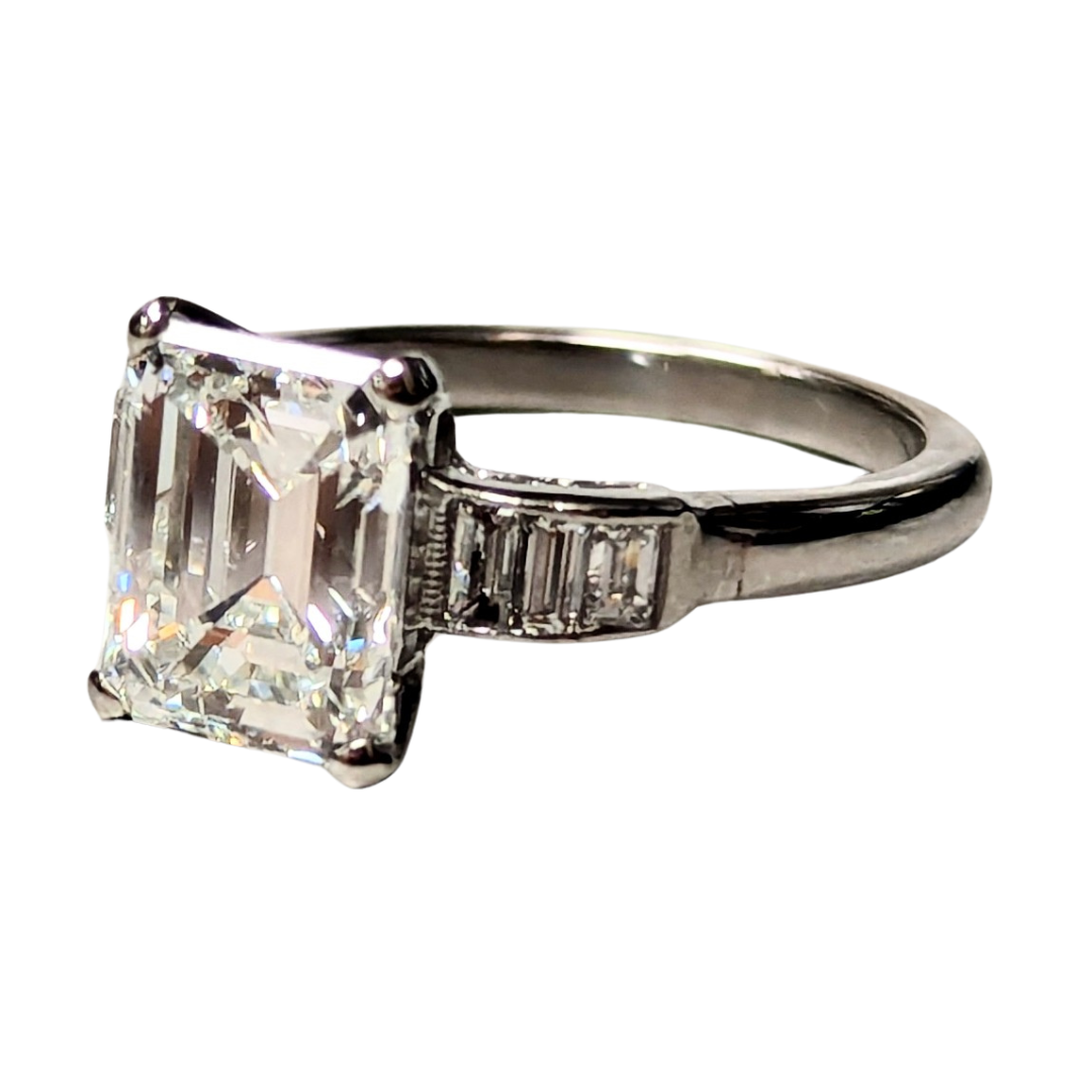 2.51 Carat Emerald Cut Diamond Engagement Ring with Baguette Accents-Engagement Ring-Antique, Estate & Consignment-I don' know or see my size-hurdles-jewelry-boulder-colorado