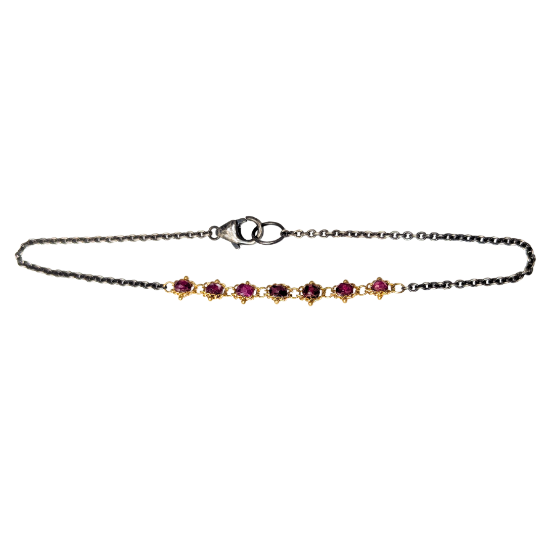 Amali Oxidized Silver and 18k Yellow Gold Ruby Textile Bracelet-Bracelet-Antique, Estate & Consignment-hurdles-jewelry-boulder-colorado