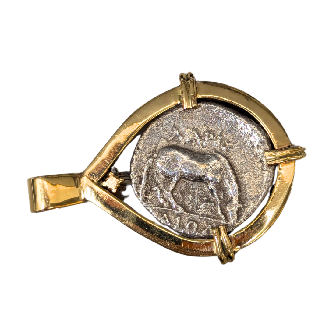 Ancient Greek Coin Set in 14k Yellow Gold-Pendant-Antique, Estate & Consignment-hurdles-jewelry-boulder-colorado