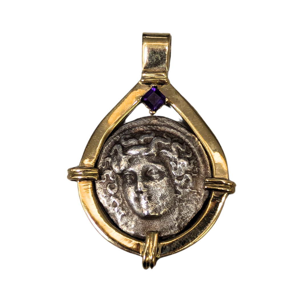 Ancient Greek Coin Set in 14k Yellow Gold-Pendant-Antique, Estate & Consignment-hurdles-jewelry-boulder-colorado