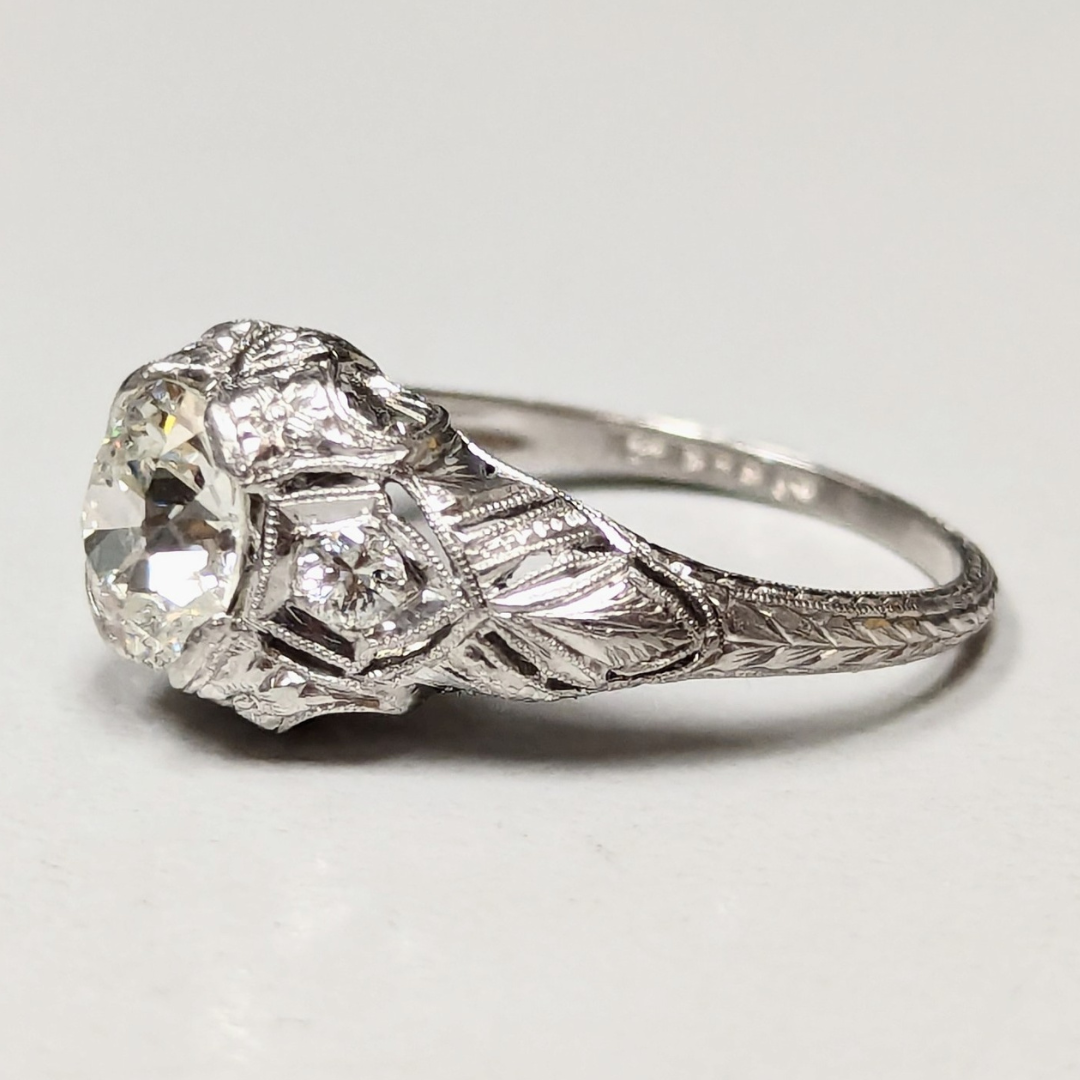 Art Deco Platinum Filigree Diamond Ring with Bow Details-Engagement Ring-Antique, Estate & Consignment-I don' know or see my size-hurdles-jewelry-boulder-colorado