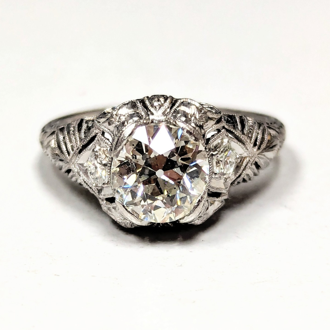Art Deco Platinum Filigree Diamond Ring with Bow Details-Engagement Ring-Antique, Estate & Consignment-I don' know or see my size-hurdles-jewelry-boulder-colorado