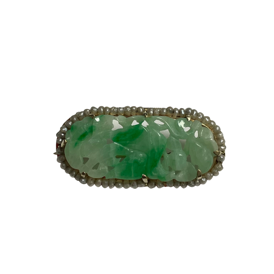 Carved Jadeite & Seed Pearl Pin-Brooch-Antique, Estate & Consignment-hurdles-jewelry-boulder-colorado