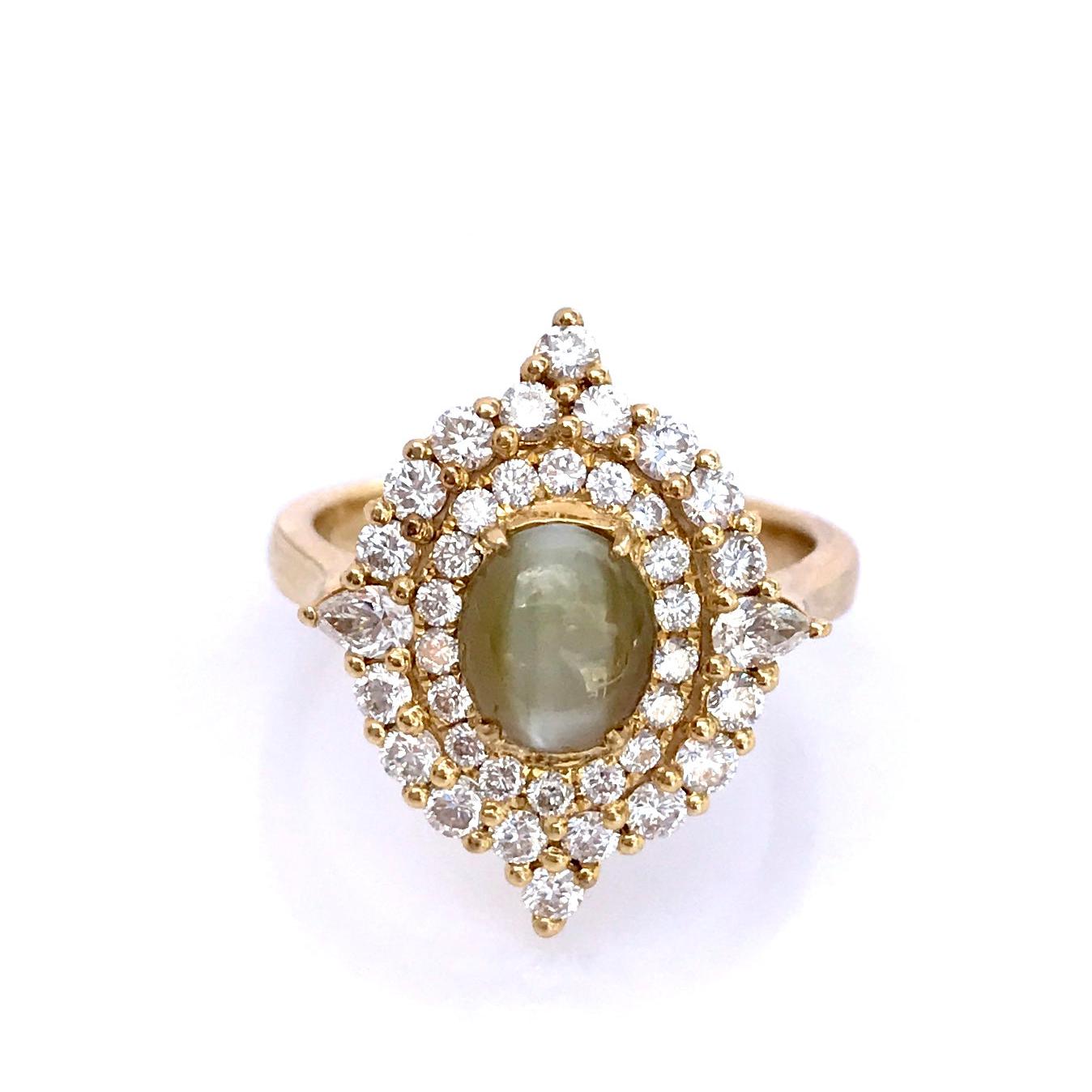 Cat's Eye Chrysoberyl & Diamond Ring-Ring-Antique, Estate & Consignment-I don' know or see my size-hurdles-jewelry-boulder-colorado
