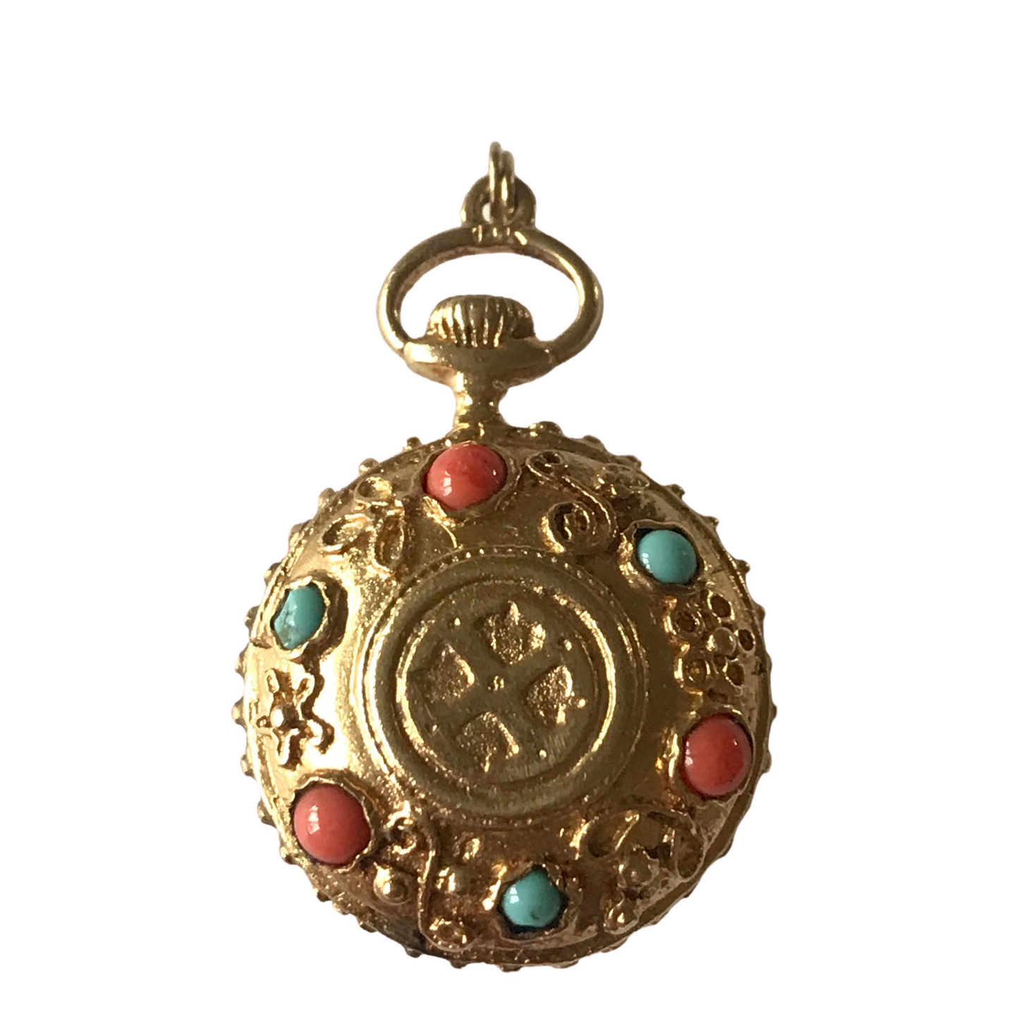 Coral & Turquoise Gold Pendant-Pendant-Antique, Estate & Consignment-hurdles-jewelry-boulder-colorado