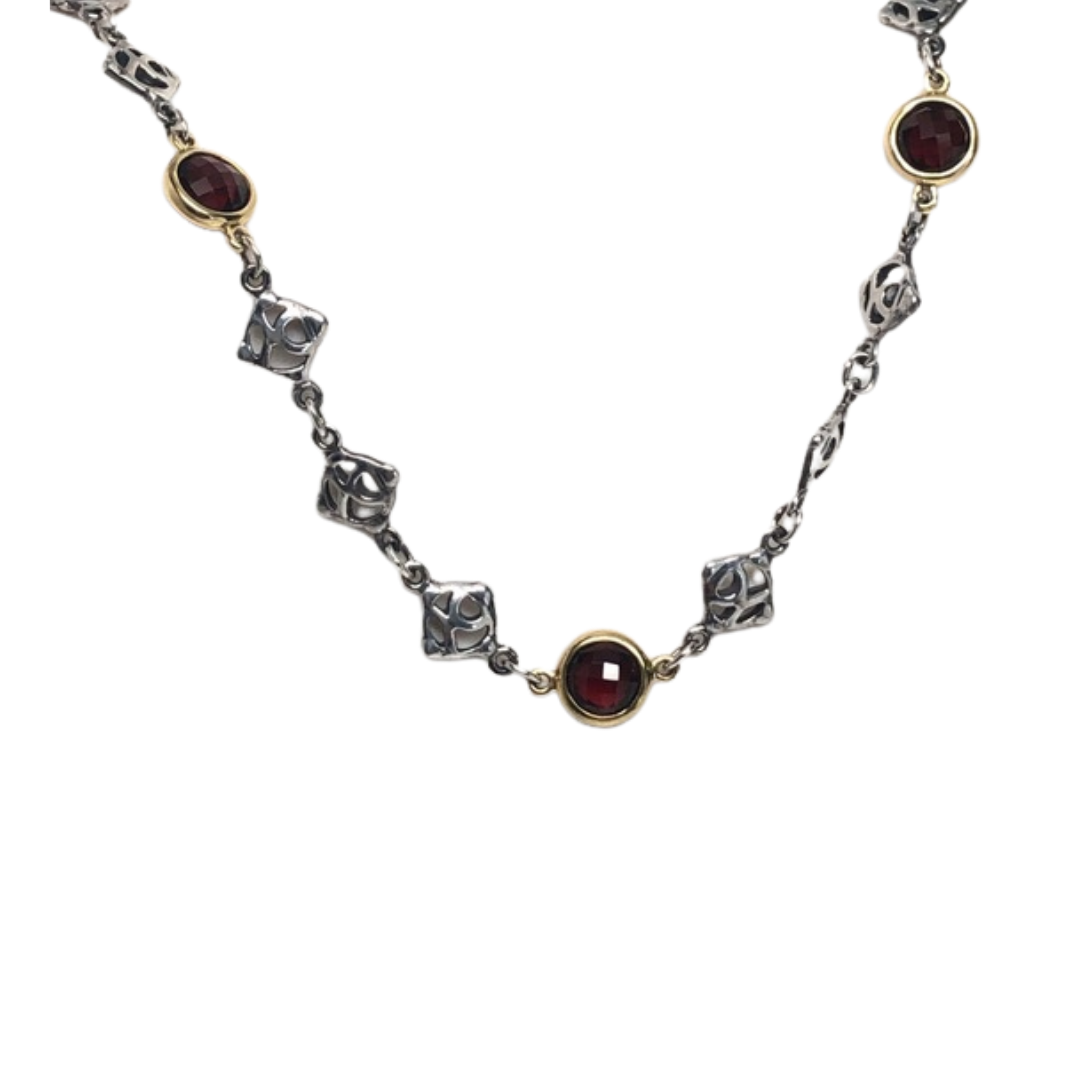 David Yurman Sterling Silver and Garnet Necklace-Necklace-Antique, Estate & Consignment-hurdles-jewelry-boulder-colorado
