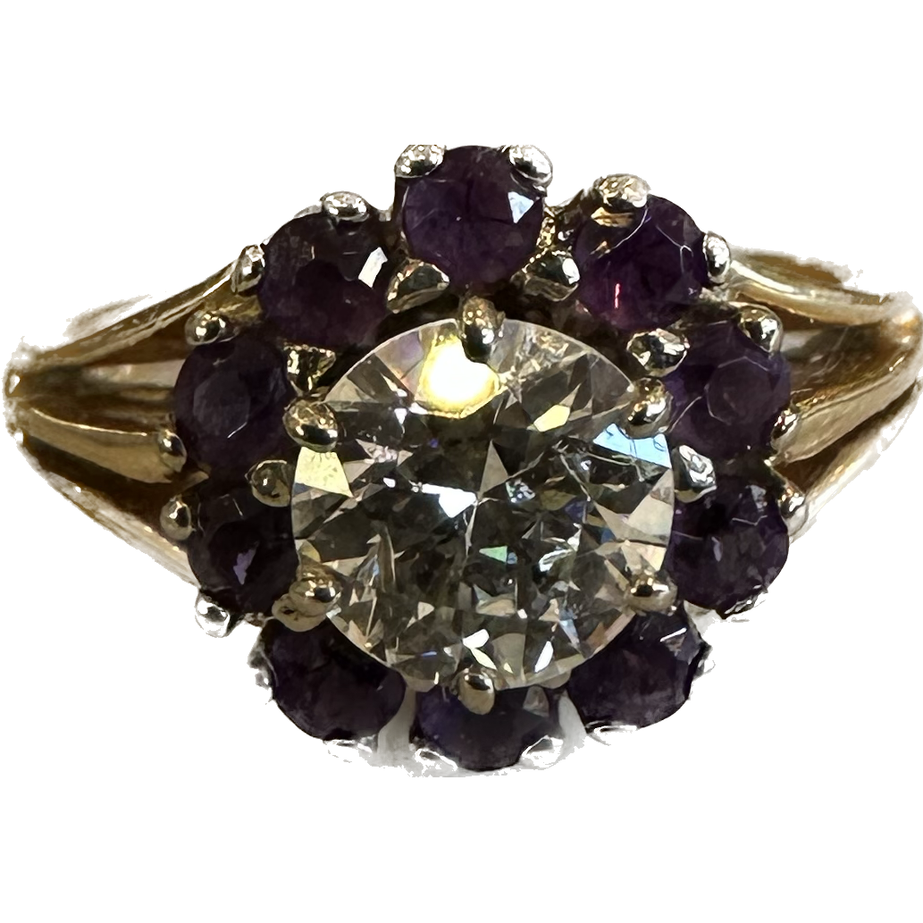 Diamond & Amethyst Halo Ring-Engagement Ring-Antique, Estate & Consignment-I don' know or see my size-hurdles-jewelry-boulder-colorado