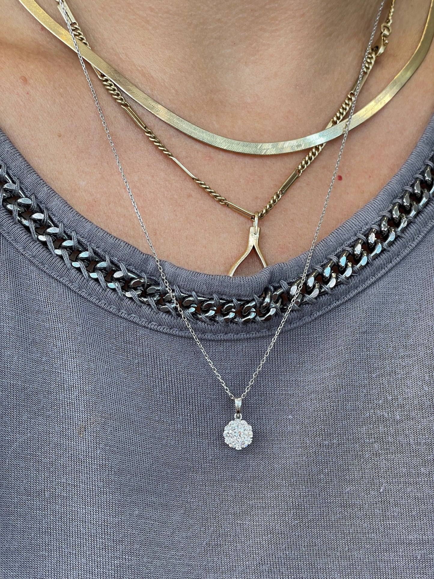 Diamond Cluster Necklace with 20" Chain-Necklace-Antique, Estate & Consignment-hurdles-jewelry-boulder-colorado