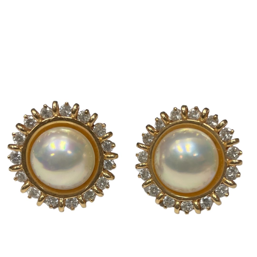 Diamond & Mabe Pearl Clip On Earrings-Earrings-Antique, Estate & Consignment-hurdles-jewelry-boulder-colorado