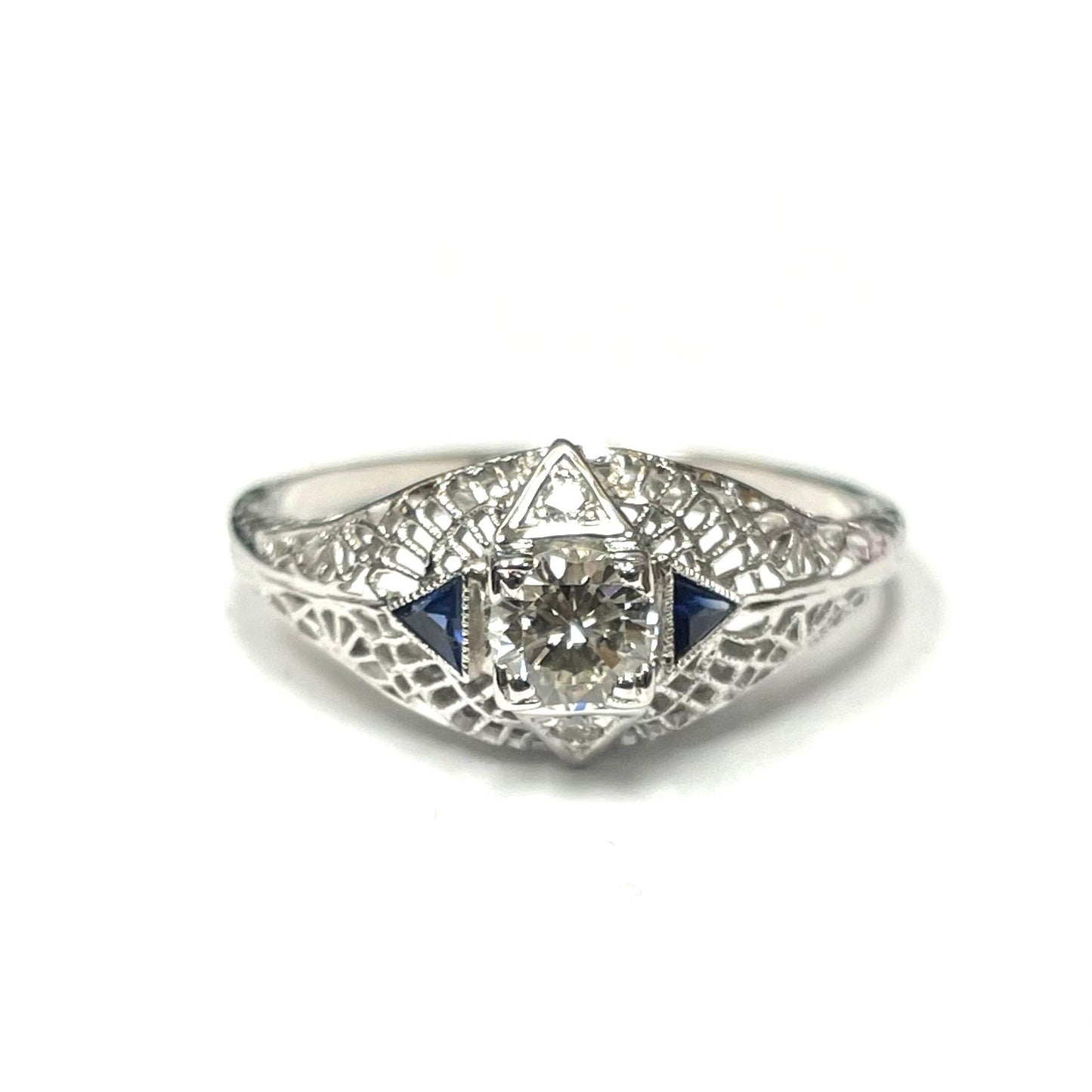 Diamond & Synthetic Sapphire Filigree Ring-Engagement Ring-Antique, Estate & Consignment-I don' know or see my size-hurdles-jewelry-boulder-colorado