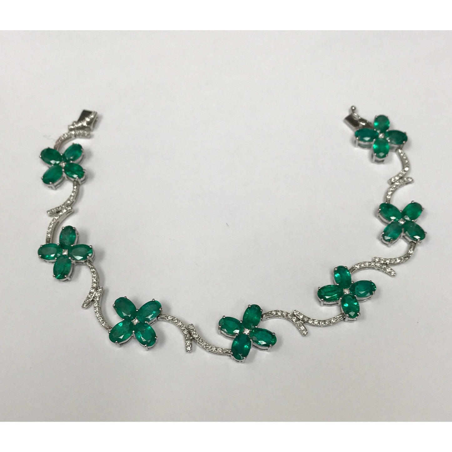 Emerald & Diamond Floral Bracelet-Bracelet-Antique, Estate & Consignment-hurdles-jewelry-boulder-colorado