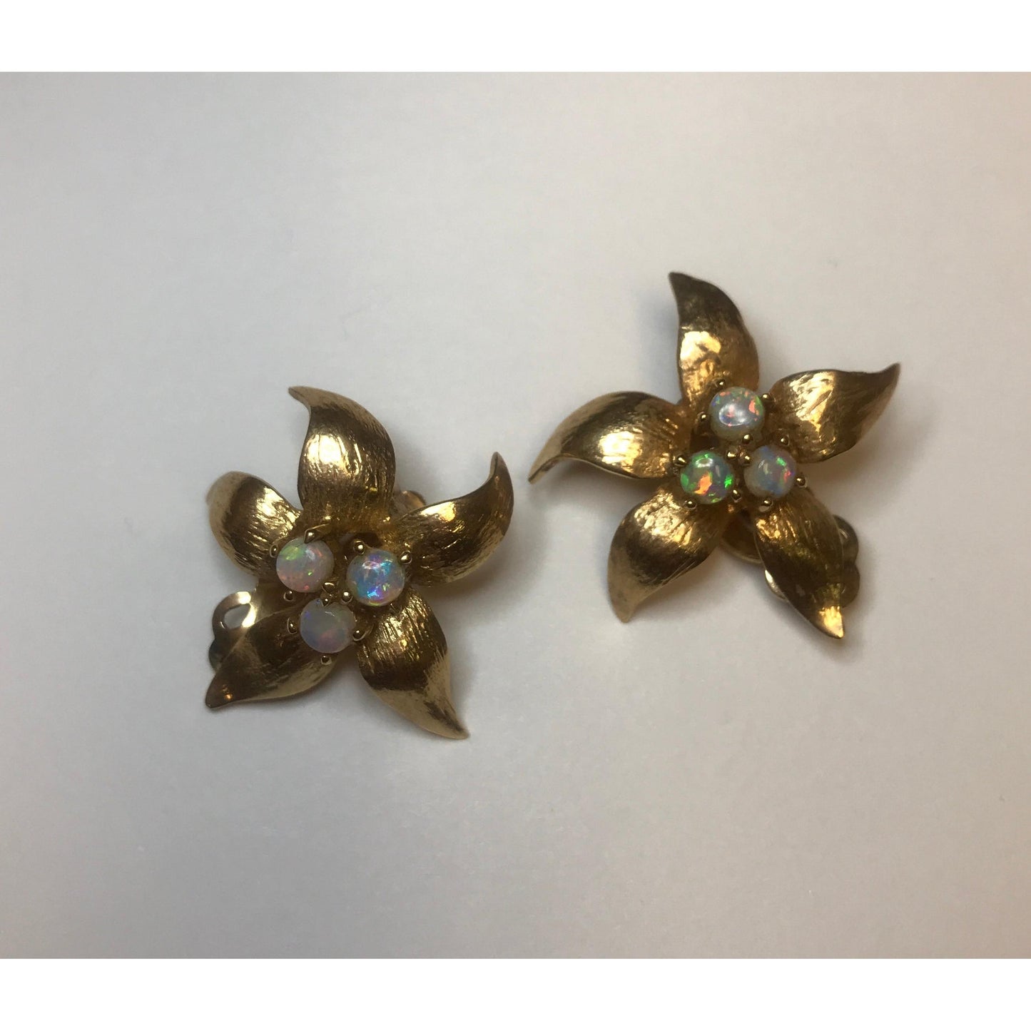 Flower Opal Clip On Earrings-Earrings-Antique, Estate & Consignment-hurdles-jewelry-boulder-colorado