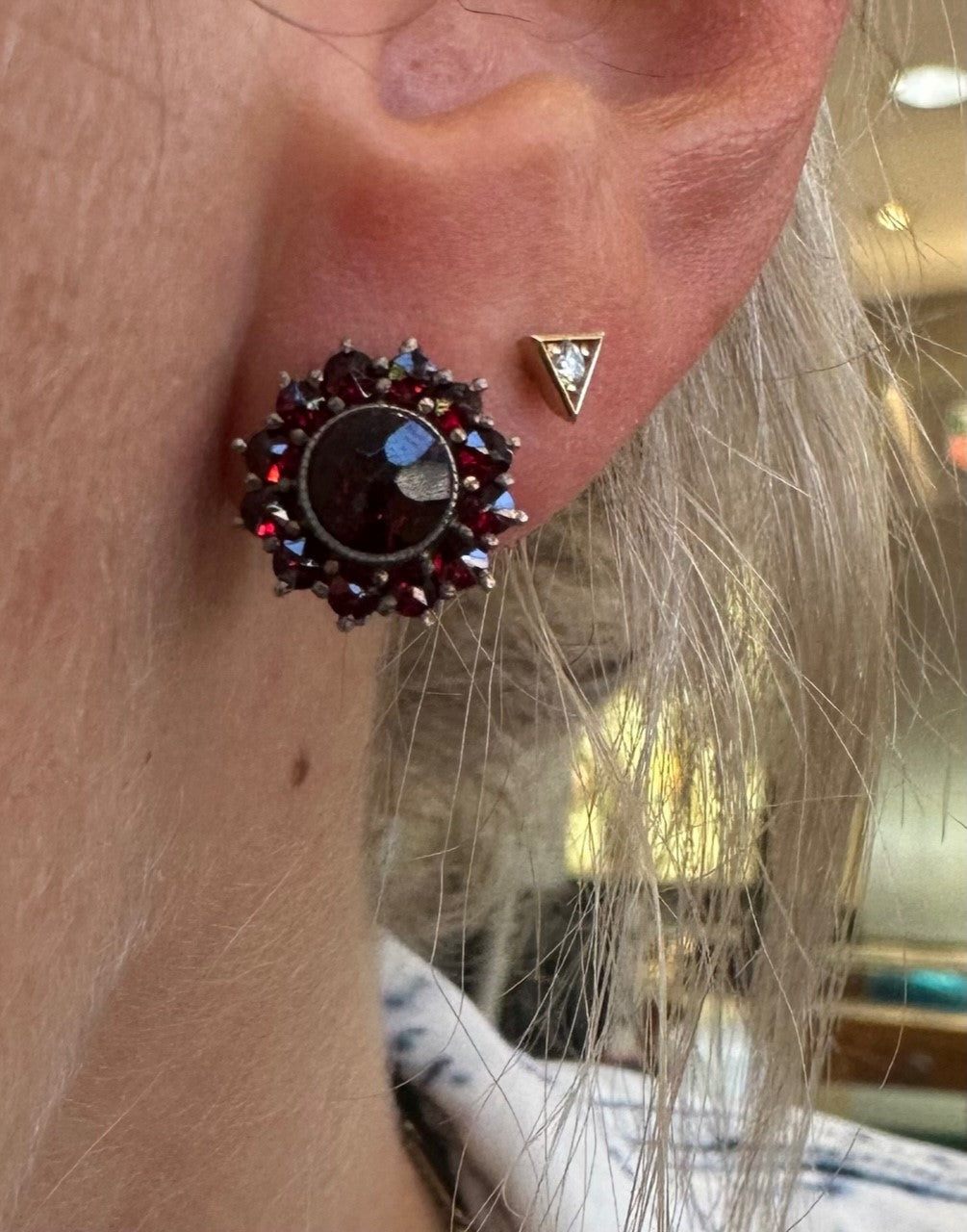 Garnet Cluster Clip On Earrings-Earrings-Antique, Estate & Consignment-hurdles-jewelry-boulder-colorado