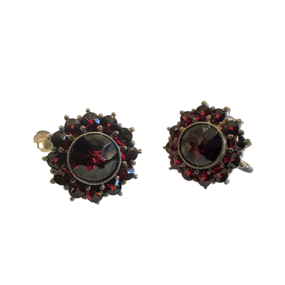 Garnet Cluster Clip On Earrings-Earrings-Antique, Estate & Consignment-hurdles-jewelry-boulder-colorado