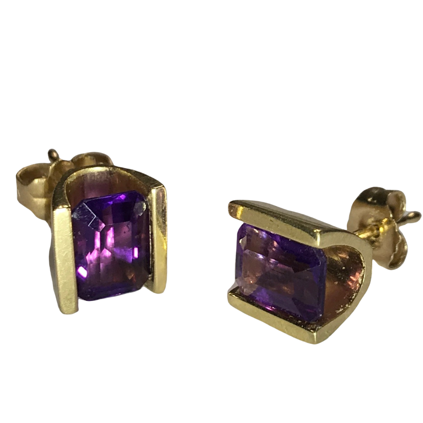 Half Bezel Set Amethyst Stud Earrings-Earrings-Antique, Estate & Consignment-hurdles-jewelry-boulder-colorado