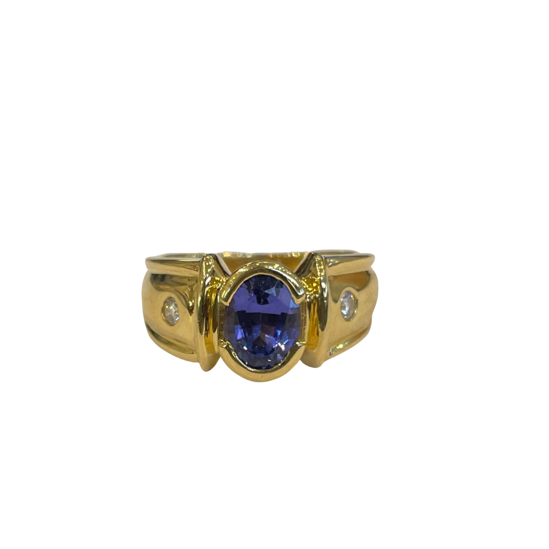 Half Bezel Tanzanite & Diamond Ring-Ring-Antique, Estate & Consignment-I don' know or see my size-hurdles-jewelry-boulder-colorado