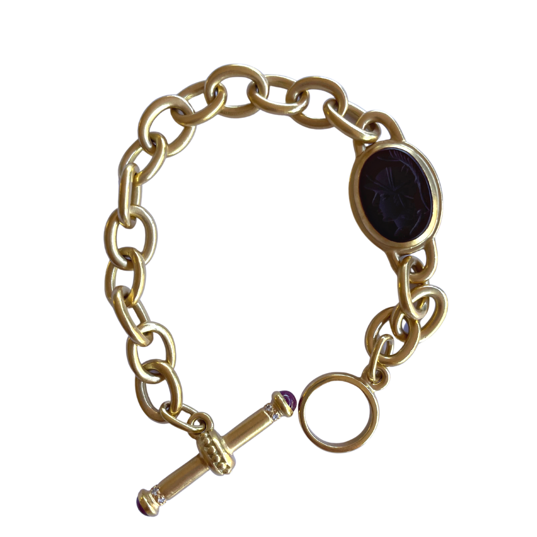Intaglio Onyx & Carnelian Gold Bracelet-Bracelet-Antique, Estate & Consignment-hurdles-jewelry-boulder-colorado