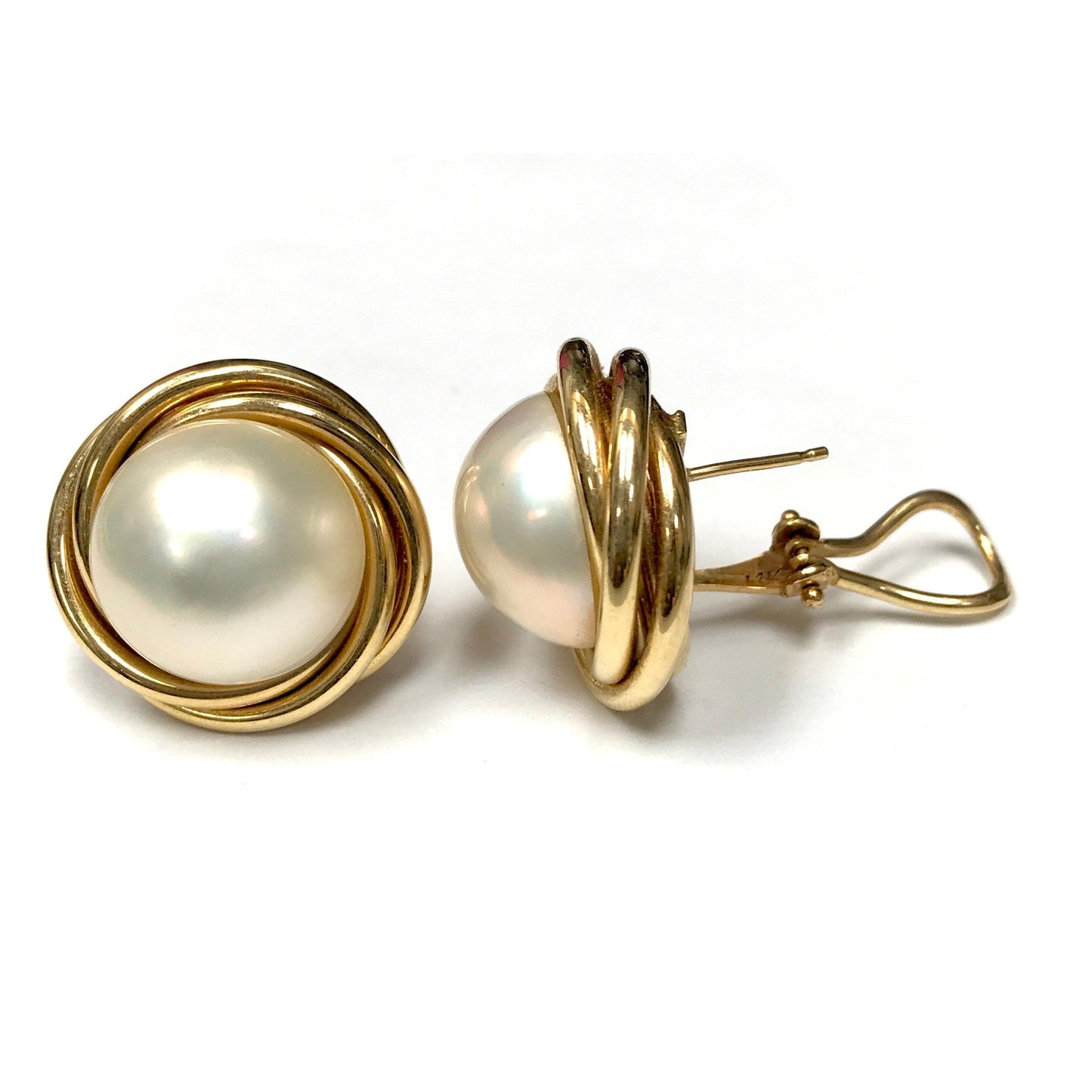 Mabe Pearl Earrings-Earrings-Antique, Estate & Consignment-hurdles-jewelry-boulder-colorado