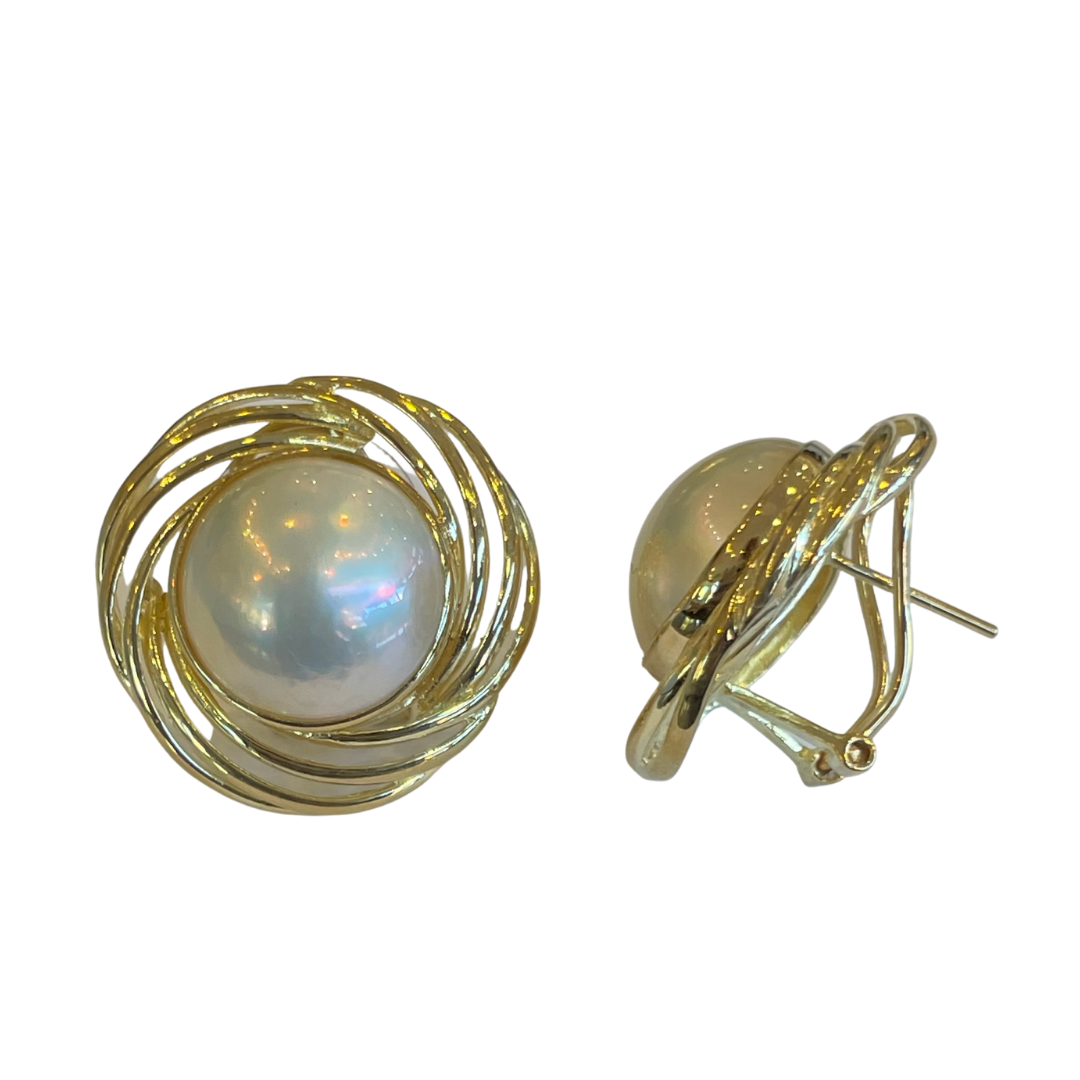 Pair of 14 Karat Yellow Gold Mabe Pearl Earrings-Earrings-Antique, Estate & Consignment-hurdles-jewelry-boulder-colorado