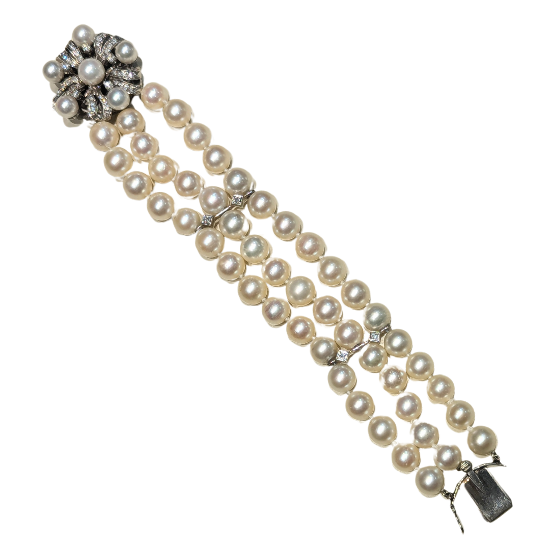 Pearl Bracelet with Diamond Clasp-Bracelet-Antique, Estate & Consignment-hurdles-jewelry-boulder-colorado