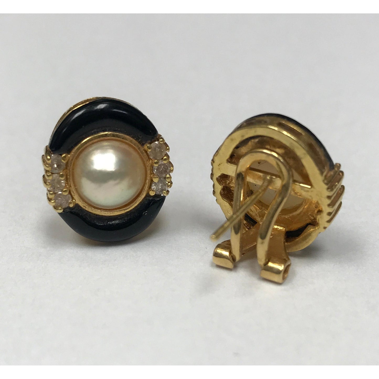 Pearl & Onyx Earrings-Earrings-Antique, Estate & Consignment-hurdles-jewelry-boulder-colorado