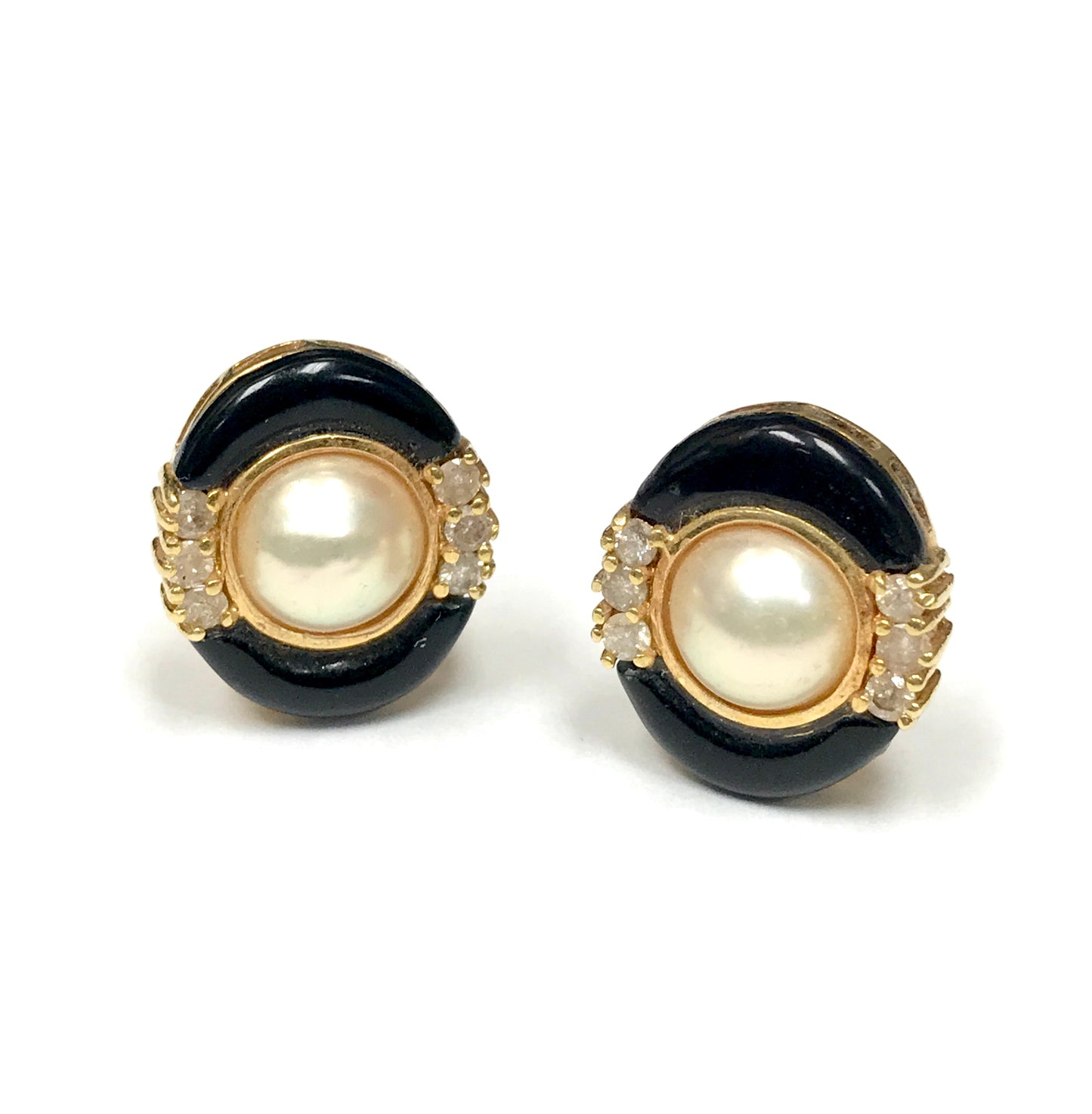 Pearl & Onyx Earrings-Earrings-Antique, Estate & Consignment-hurdles-jewelry-boulder-colorado