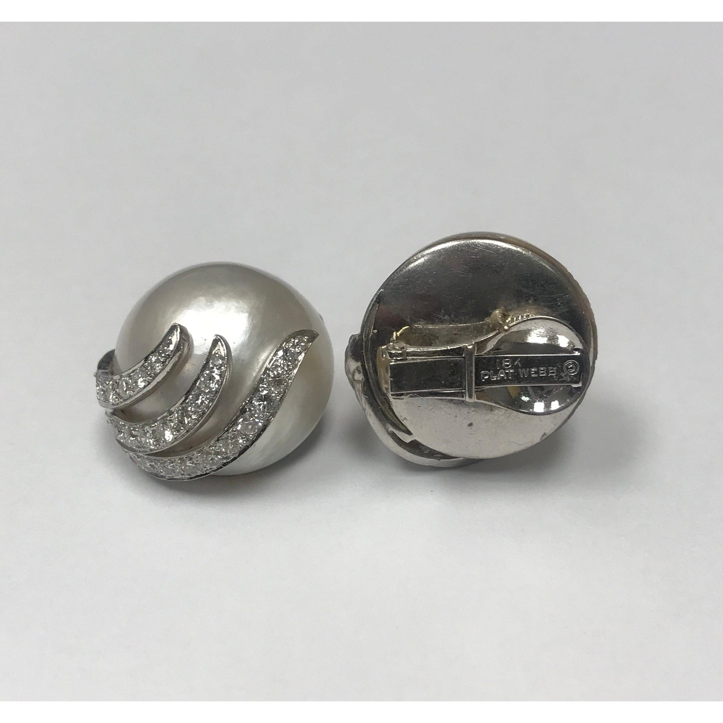 Platinum & 18k Mabe Pearl & Diamond Earrings-Earrings-Antique, Estate & Consignment-hurdles-jewelry-boulder-colorado