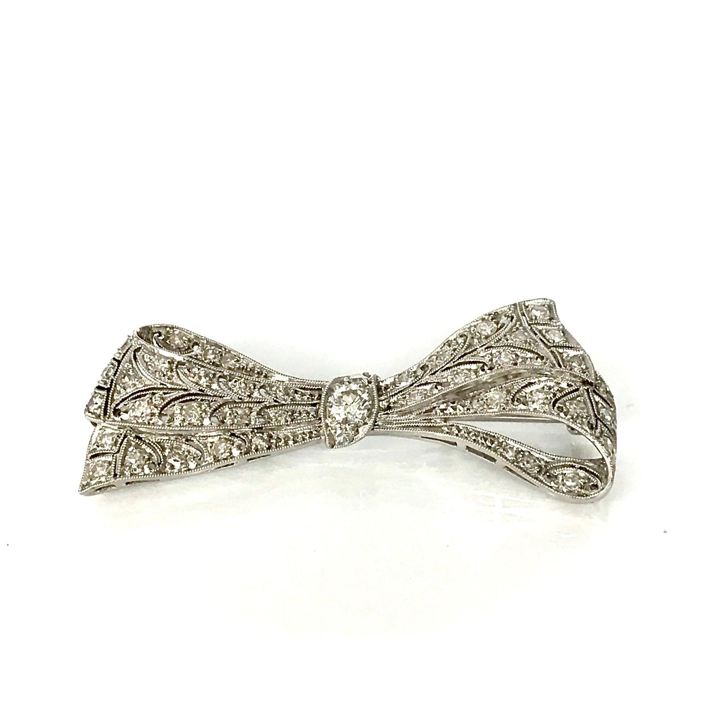 Platinum Diamond Bow Pin-Brooch-Antique, Estate & Consignment-hurdles-jewelry-boulder-colorado