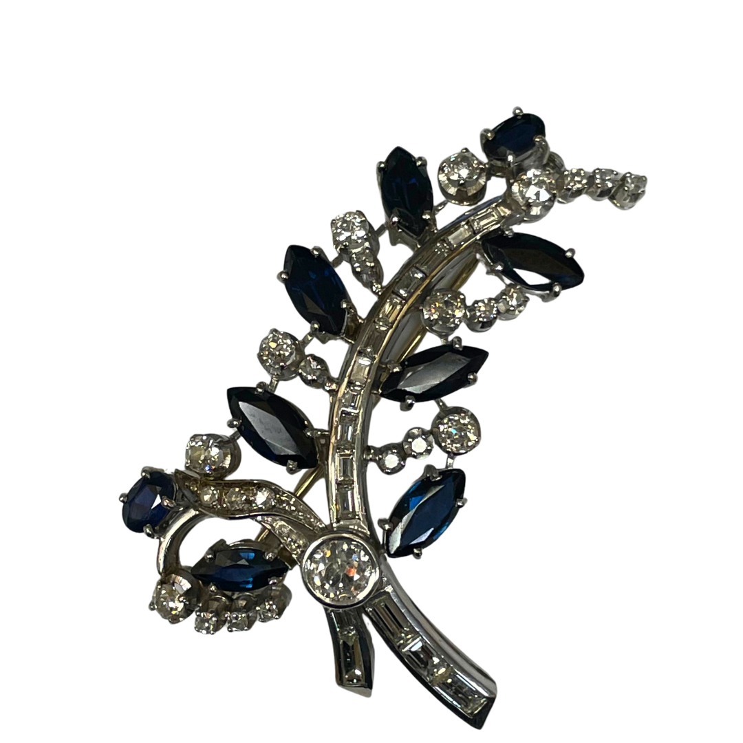Platinum Diamond & Sapphire Leaf Pin-Brooch-Antique, Estate & Consignment-hurdles-jewelry-boulder-colorado