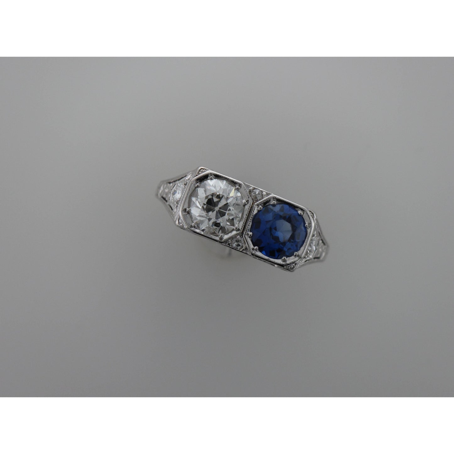 Platinum Diamond & Synthetic Sapphire Ring-Ring-Antique, Estate & Consignment-I don' know or see my size-hurdles-jewelry-boulder-colorado