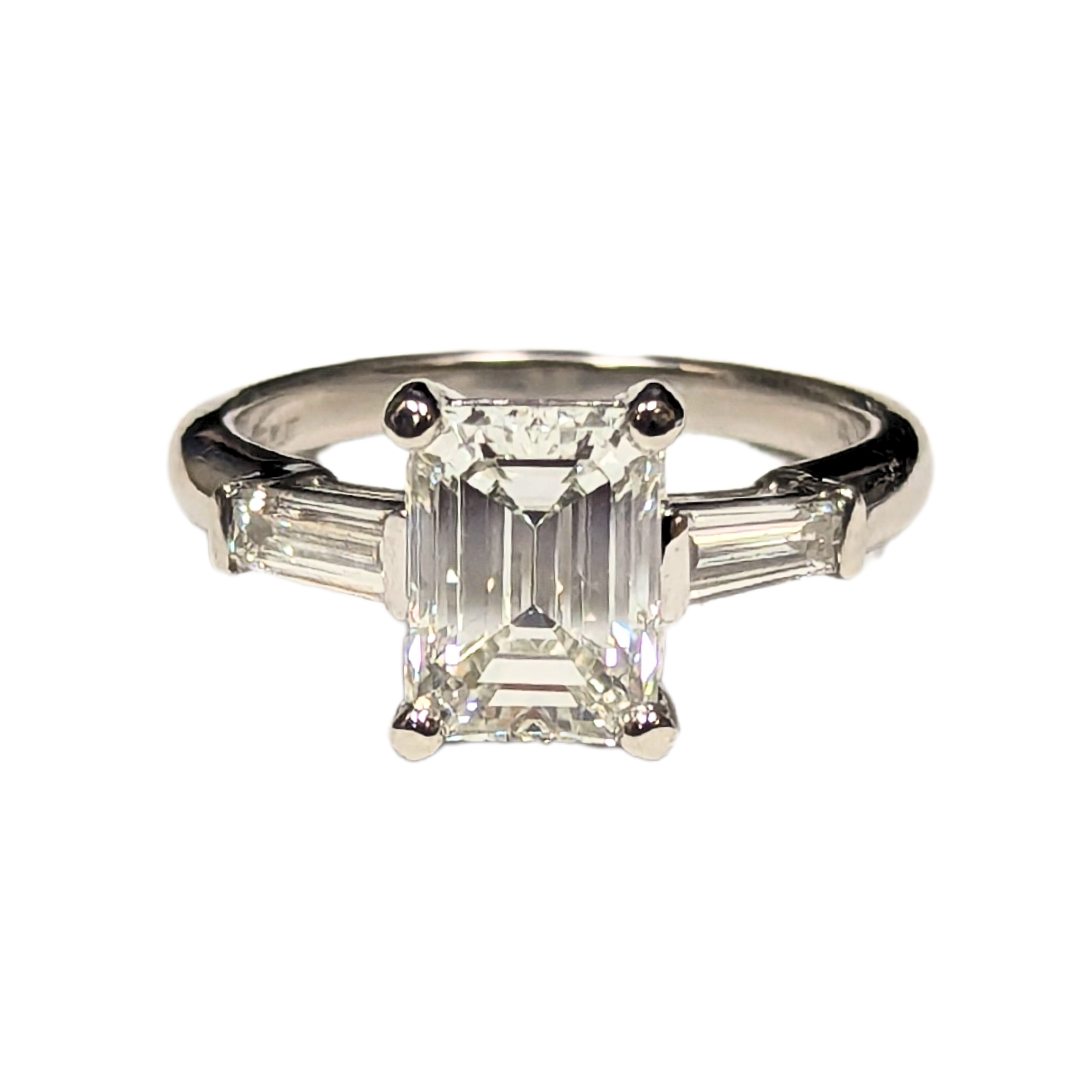 Platinum Engagement Ring with 1.52 Carat Emerald Cut GIA Diamond and Tapered Baguette Accents-Ring-Antique, Estate & Consignment-I don' know or see my size-hurdles-jewelry-boulder-colorado