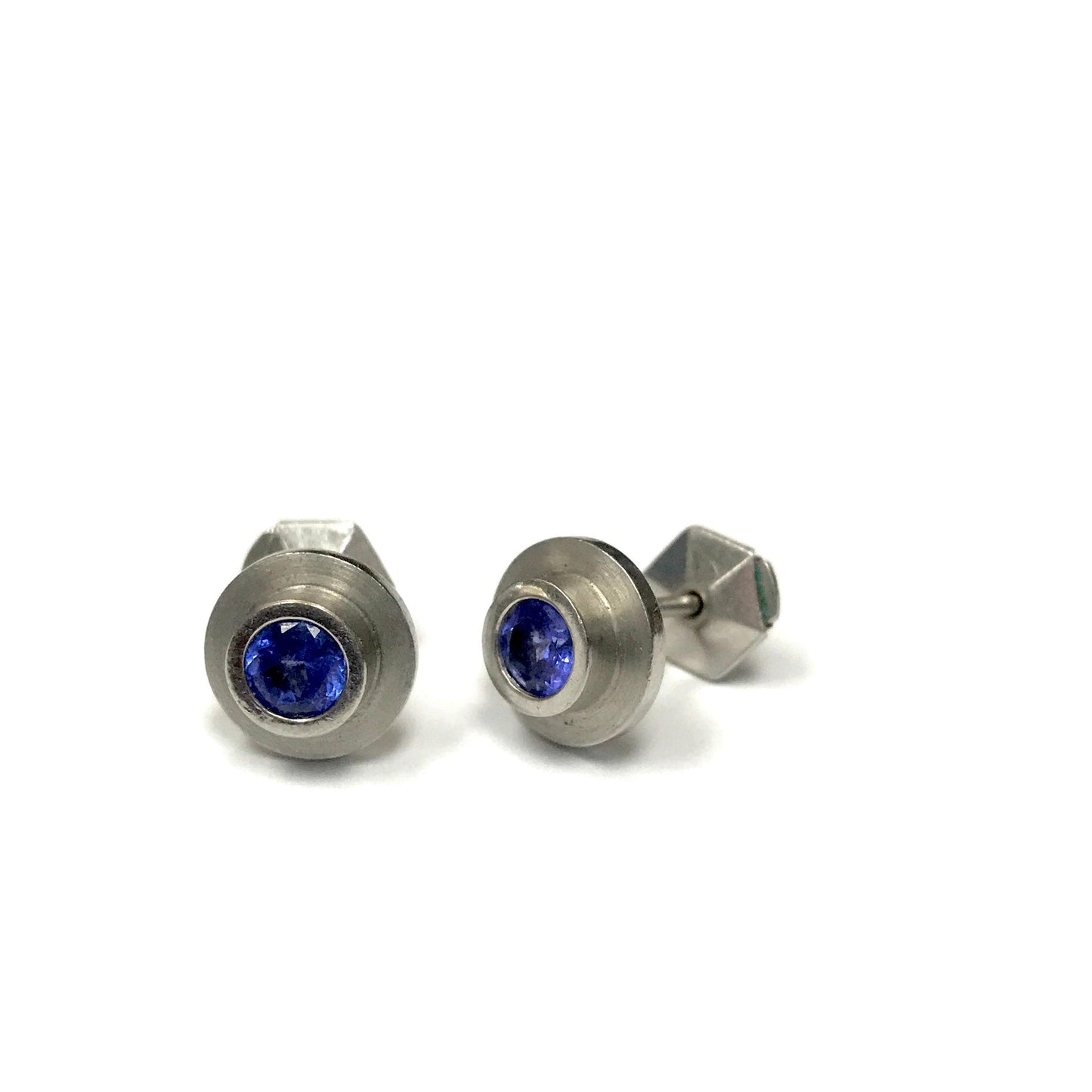 Platinum Tanzanite Stud Earrings-Earrings-Antique, Estate & Consignment-hurdles-jewelry-boulder-colorado