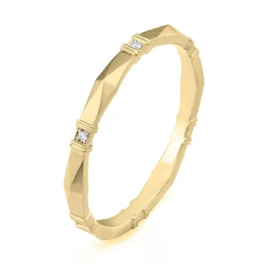 Erika Winters 18k yellow gold Viola band with diamond accents, milgrain detail, and a signature brushed finish.