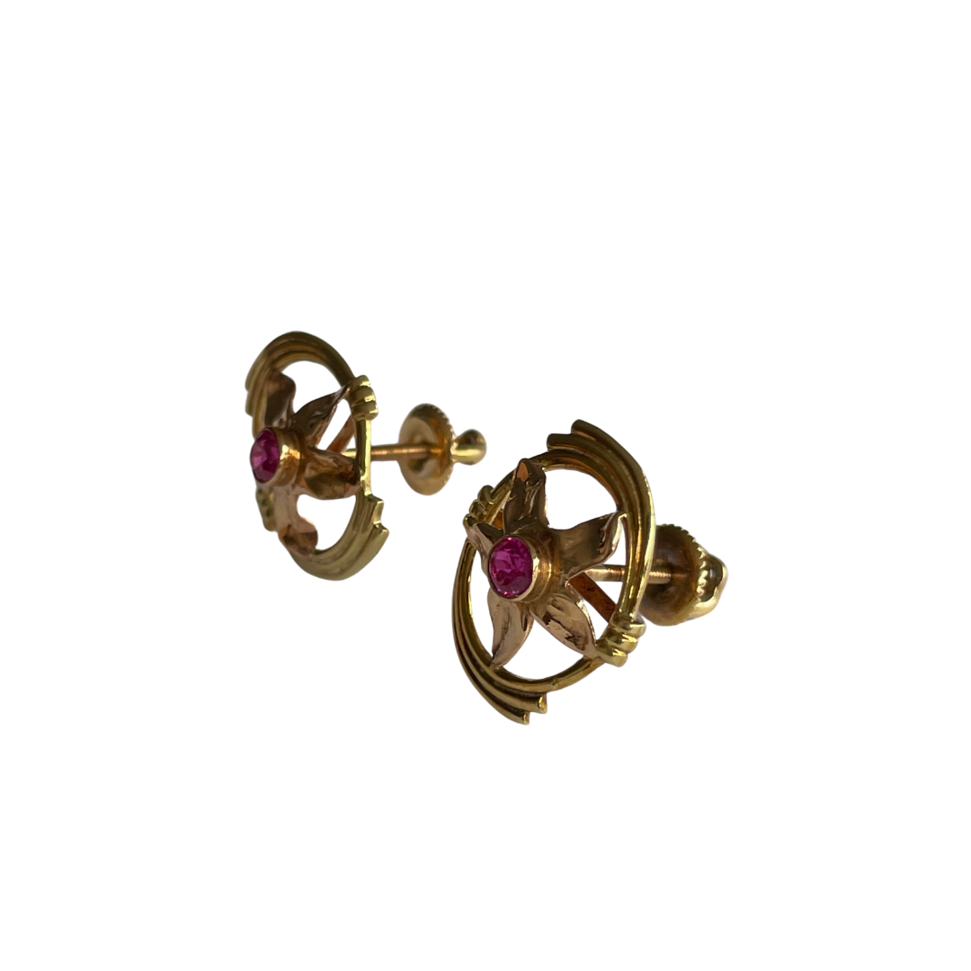 Ruby Flower Earrings-Earrings-Antique, Estate & Consignment-hurdles-jewelry-boulder-colorado