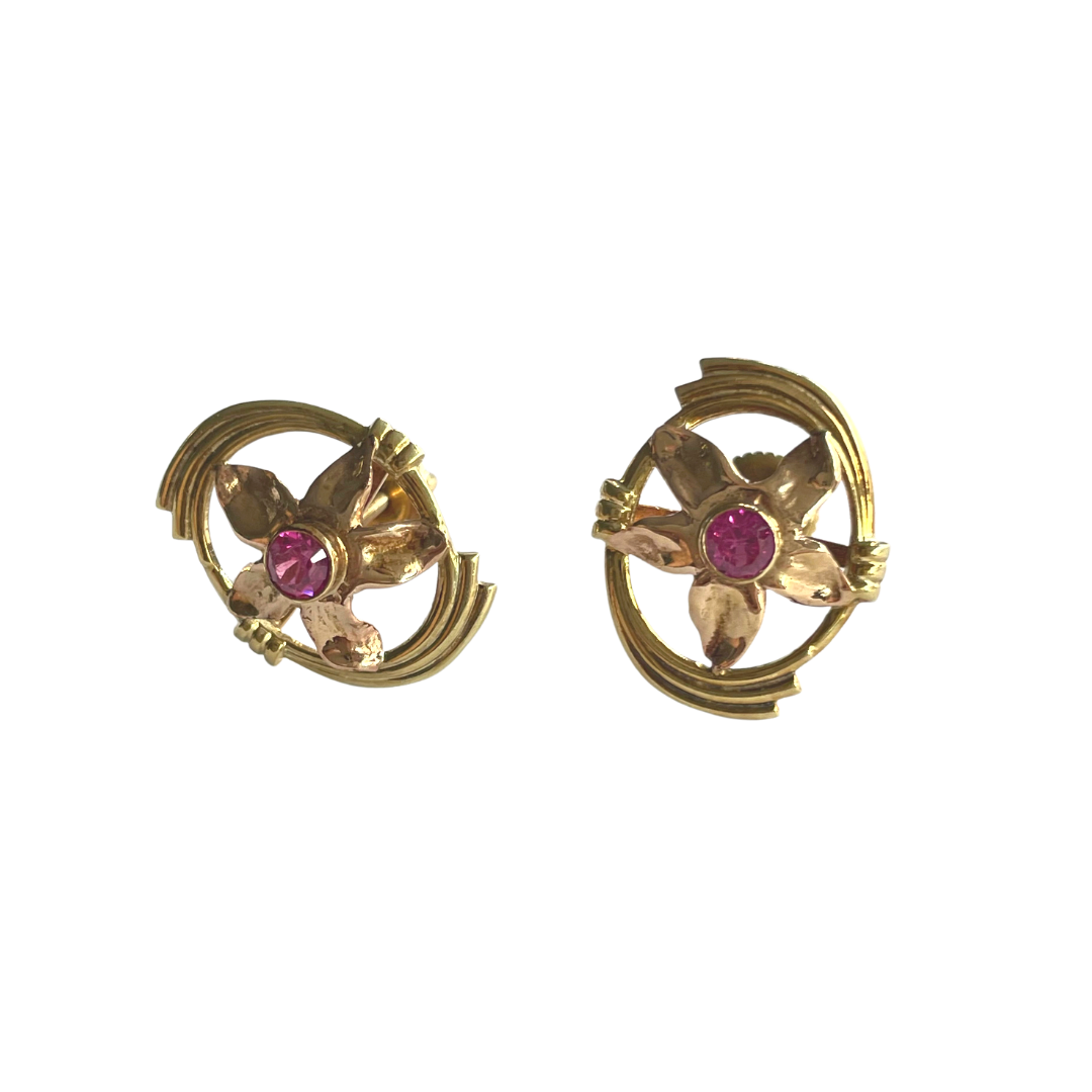 Ruby Flower Earrings-Earrings-Antique, Estate & Consignment-hurdles-jewelry-boulder-colorado