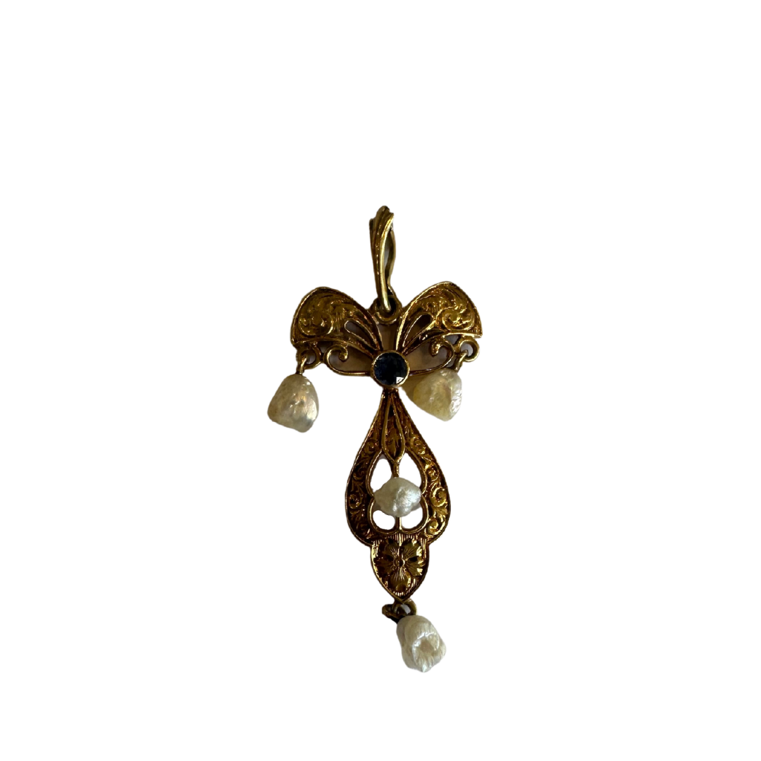 Sapphire & Pearl Lavalier Pendant-Pendant-Antique, Estate & Consignment-hurdles-jewelry-boulder-colorado