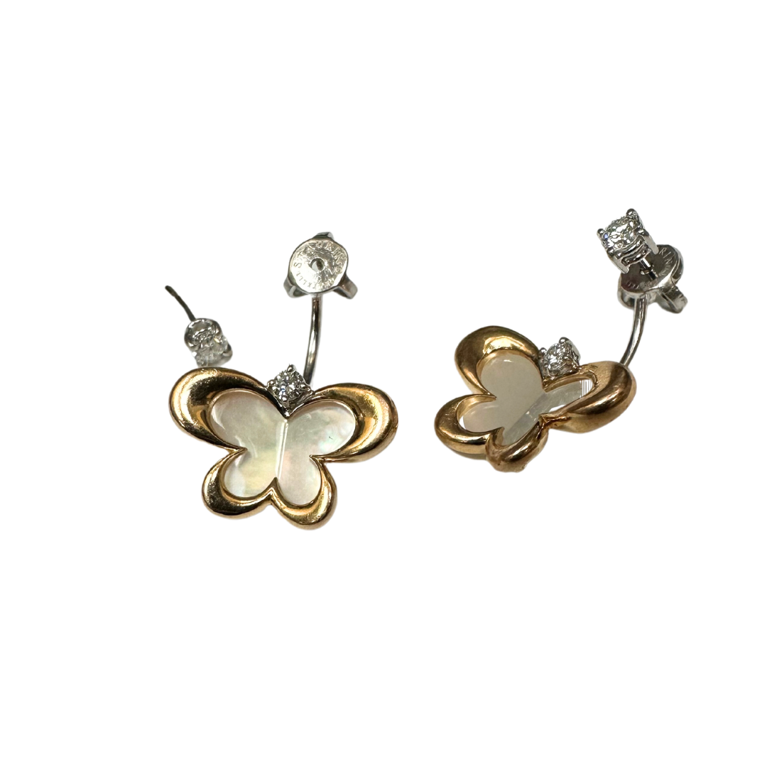 Staurino Fratelli butterfly earrings in 18k white and rose gold with mother of pearl and diamond accents.