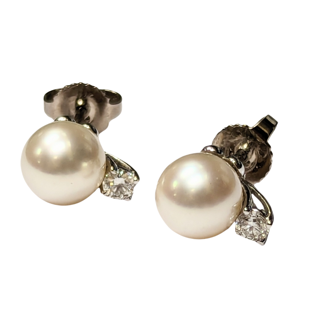Tiffany & Co. 18k White Gold Pearl and Diamond Studs-Earrings-Antique, Estate & Consignment-hurdles-jewelry-boulder-colorado