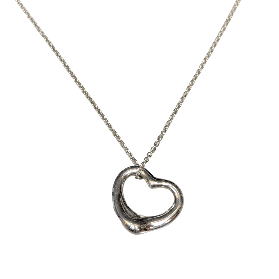 Tiffany & Co. Elsa Peretti sterling silver Open Heart pendant on a 16-inch delicate chain.