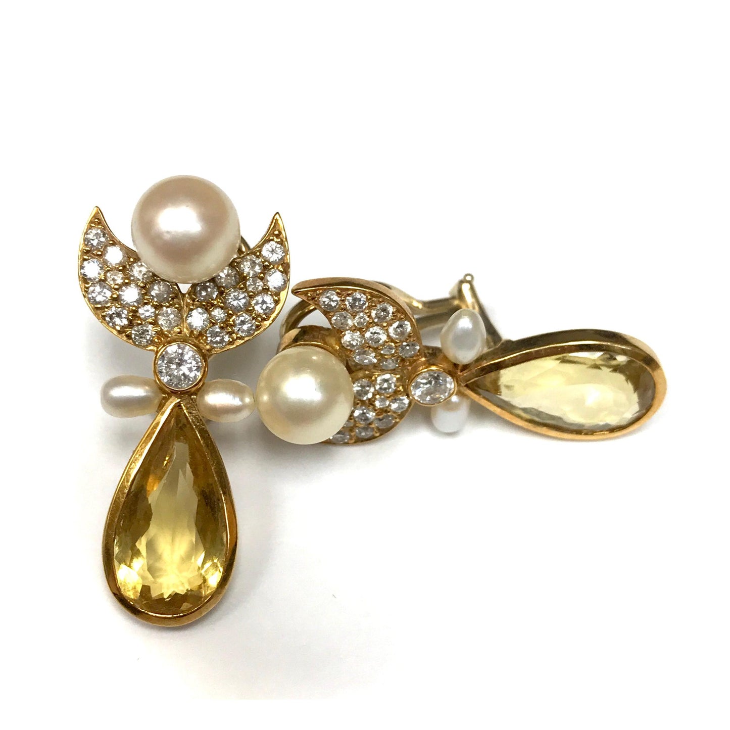 Topaz, Pearl & Diamond Angel Earrings-Earrings-Antique, Estate & Consignment-hurdles-jewelry-boulder-colorado