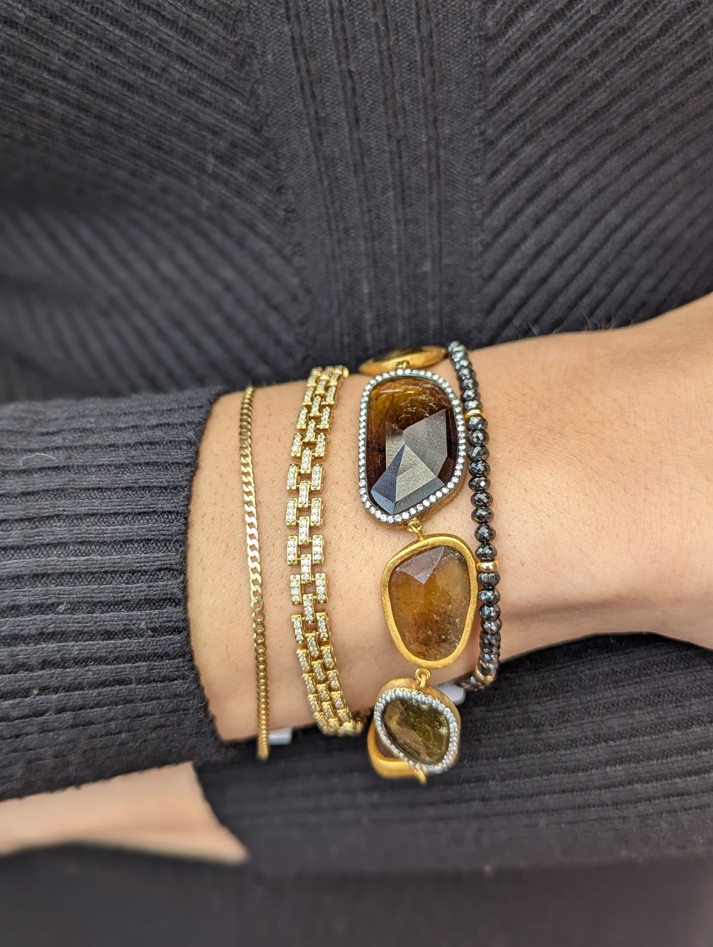 Tourmaline & Diamond Bracelet-Bracelet-Antique, Estate & Consignment-hurdles-jewelry-boulder-colorado